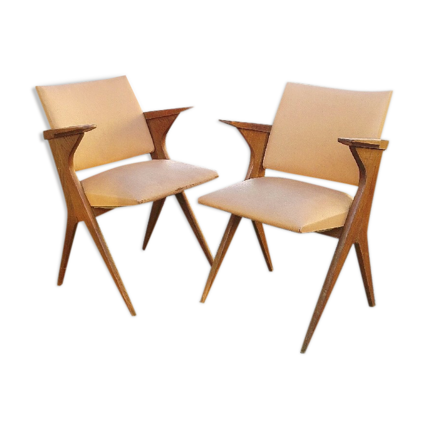 Chairs bridges vintage skai and wood feet compass