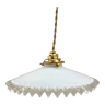 Suspension en opaline blanche à bords dentelés transparents