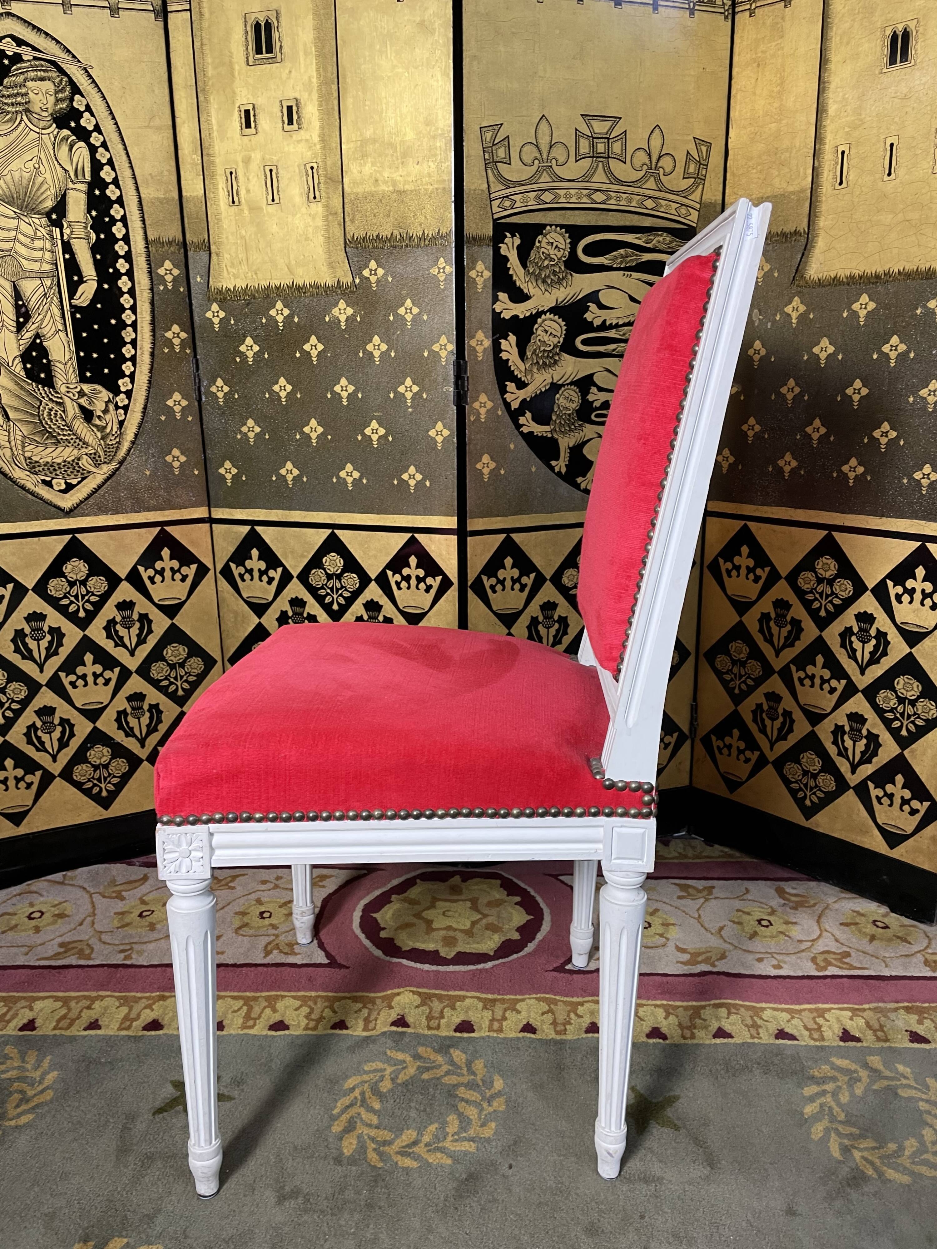 Suite of 6 Louis XVI red velvet style chairs
