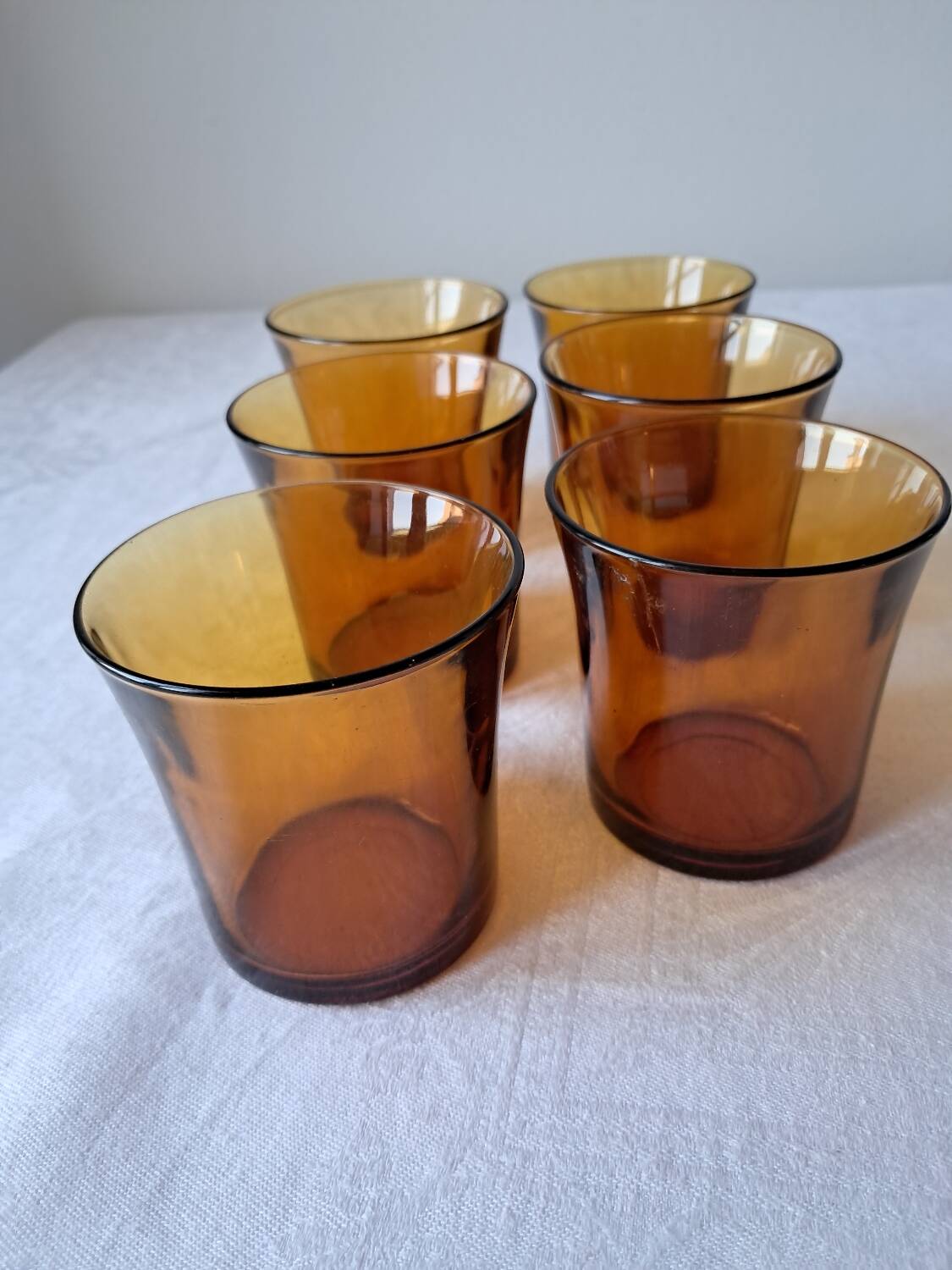 6 Vintage Amber Water Glasses. DURALEX
