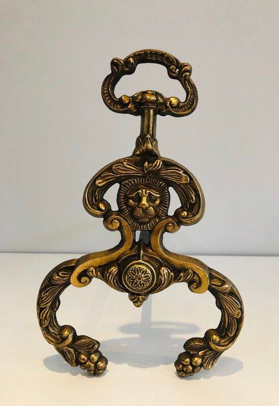 Pair of neoclassical andirons in bronze and wrought iron