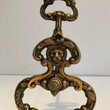 Pair of neoclassical andirons in bronze and wrought iron
