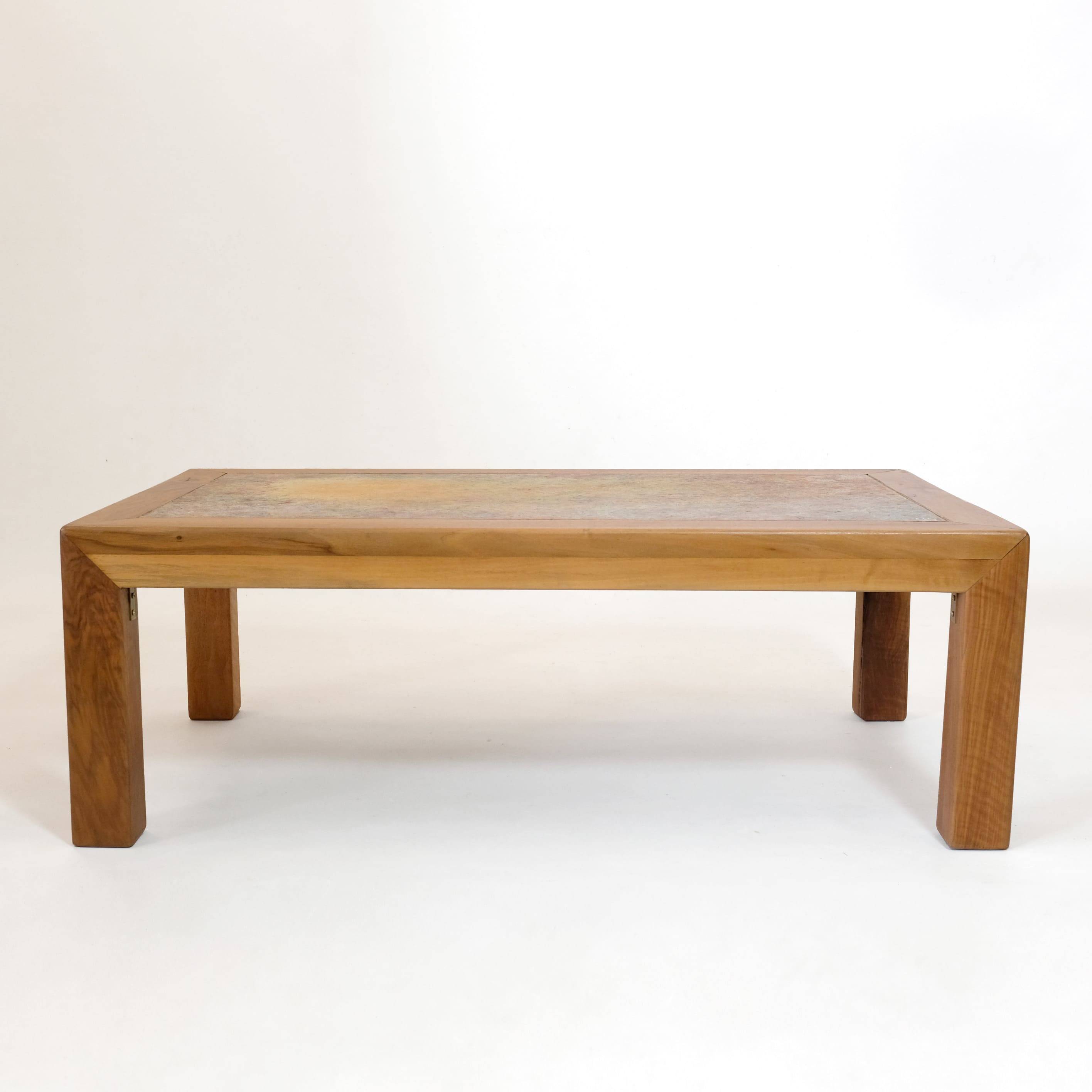 Bernard Buffat, coffee table with ceramic top, 1970s.