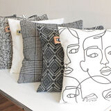Coussin laine pied de poule graphique