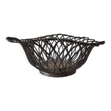 Corbeille à fruits en fils tressés métal argenté années 50