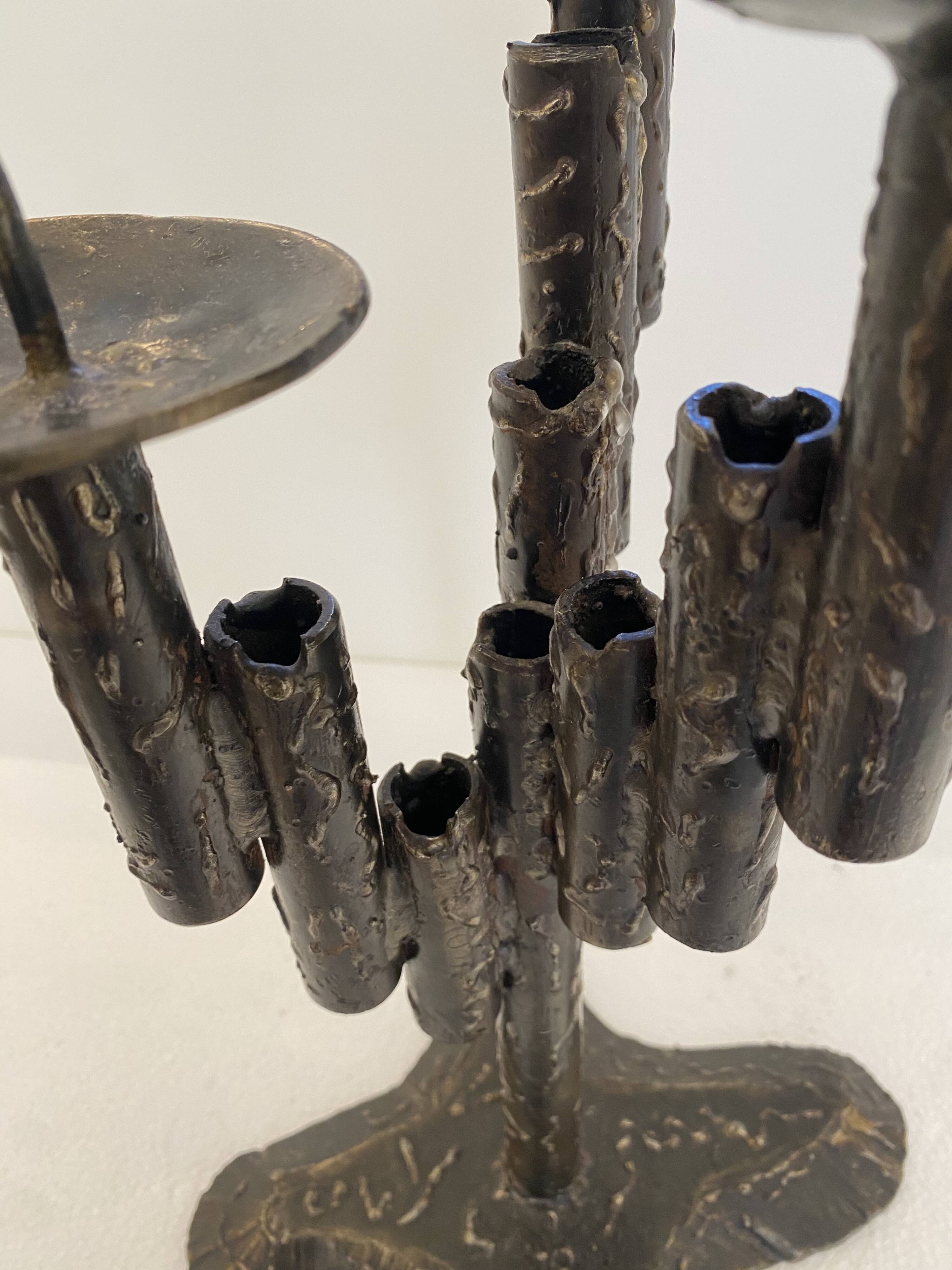 Brutalist Iron Textured Hand Forged Candleholder, Mid-century Modern, 1960s