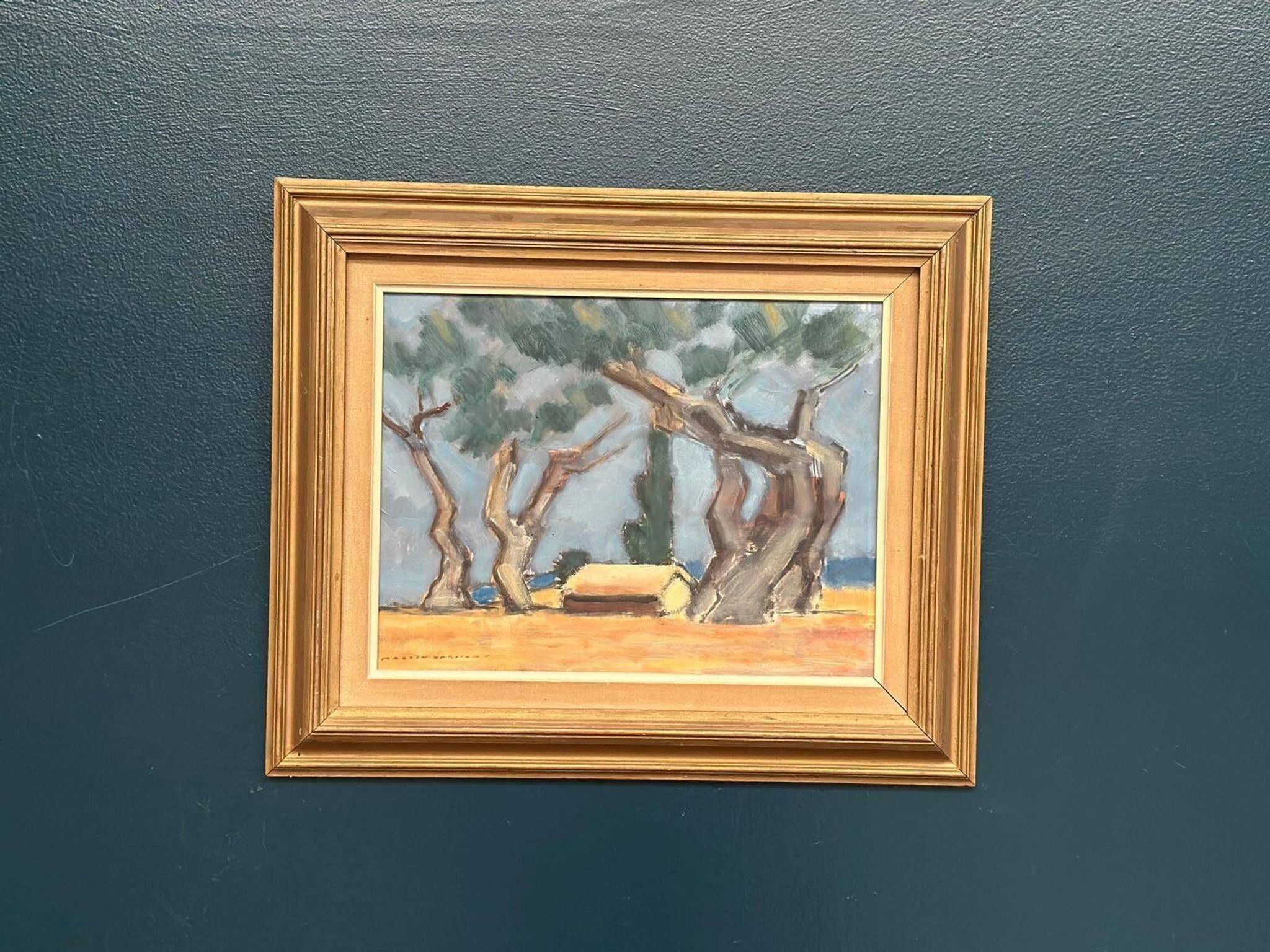 Original Swedish Oil On Panel – “Hut Between Trees” By Martin Larsson – Vintage & Framed – 48 × 40 Cm (18.9" × 15.7")