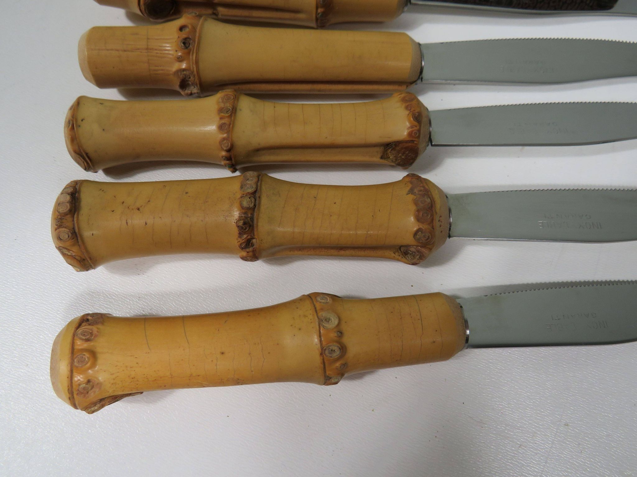 Cheese cutlery set of 6 pieces, bamboo and stainless steel, Italy 1960s