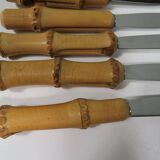 6-piece cheese set, bamboo and stainless steel, Italy 1960s