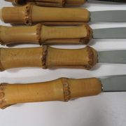 Cheese cutlery set of 6 pieces, bamboo and stainless steel, Italy 1960s
