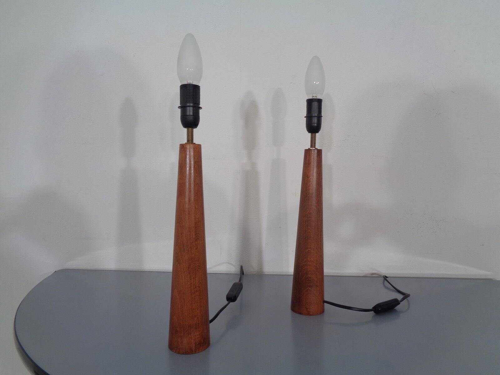 Mid-Century Filigree Danish Teak Table Lamps, 1950s, Set of 2