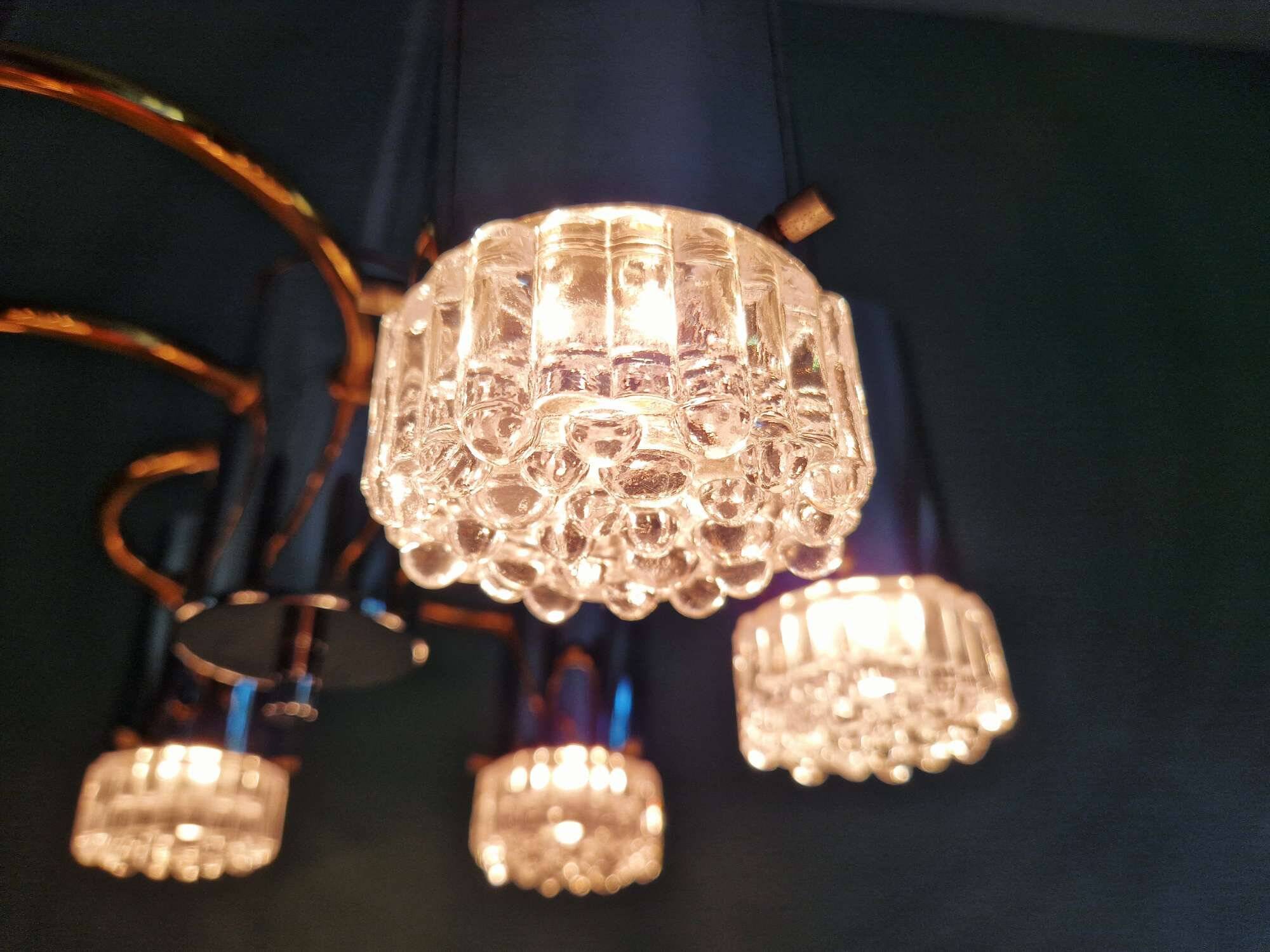 Space Age chandelier in chrome metal and brass, 1970s