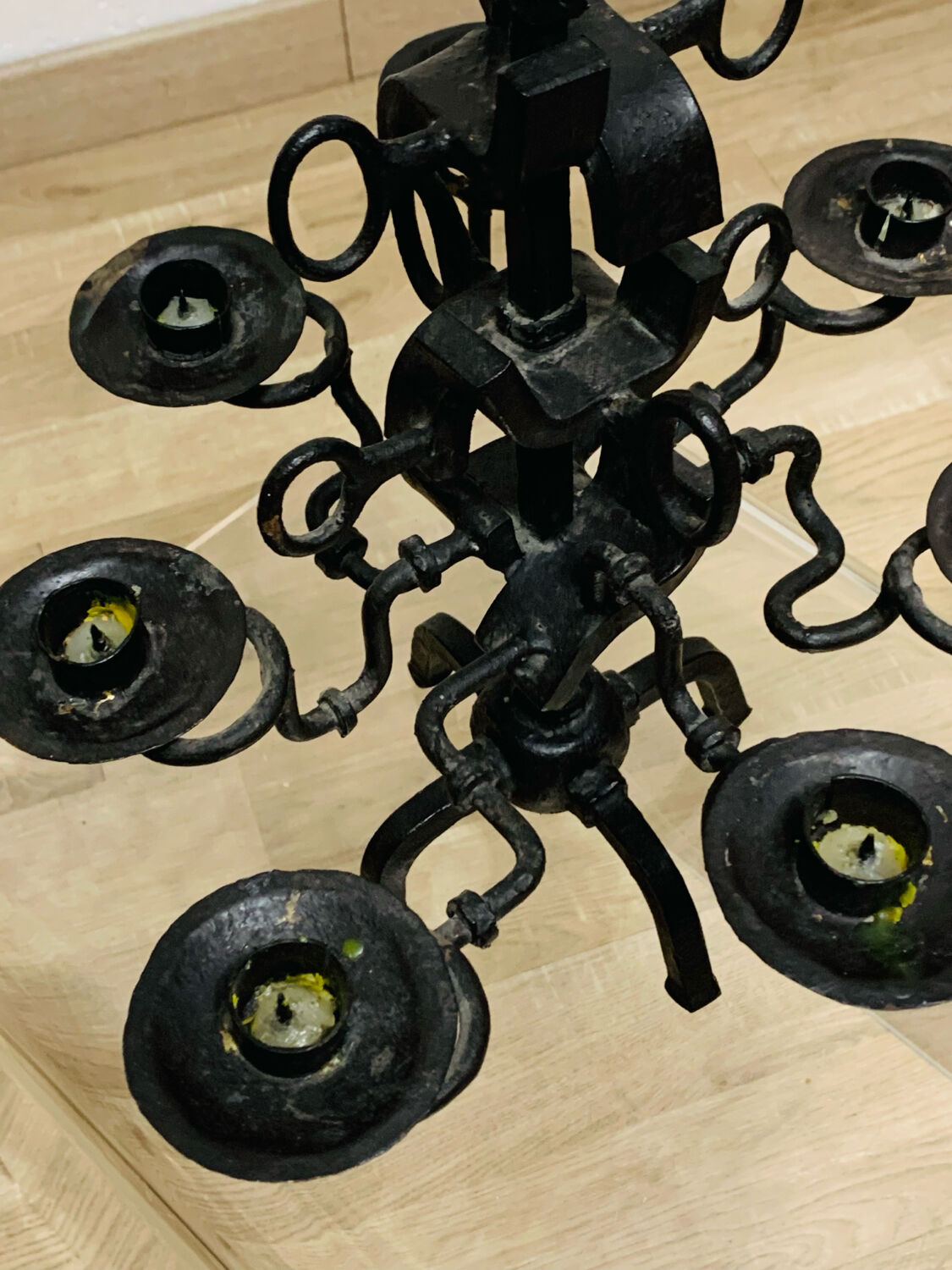 Black brutalist candlestick with 7 lights