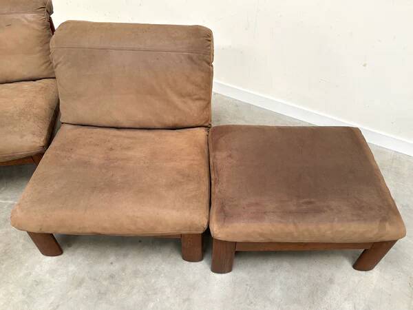 Ensemble de salon / fauteuil / canapé en cuir et chêne Rolf Benz, années 1970