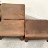 Ensemble de salon / fauteuil / canapé en cuir et chêne Rolf Benz, années 1970