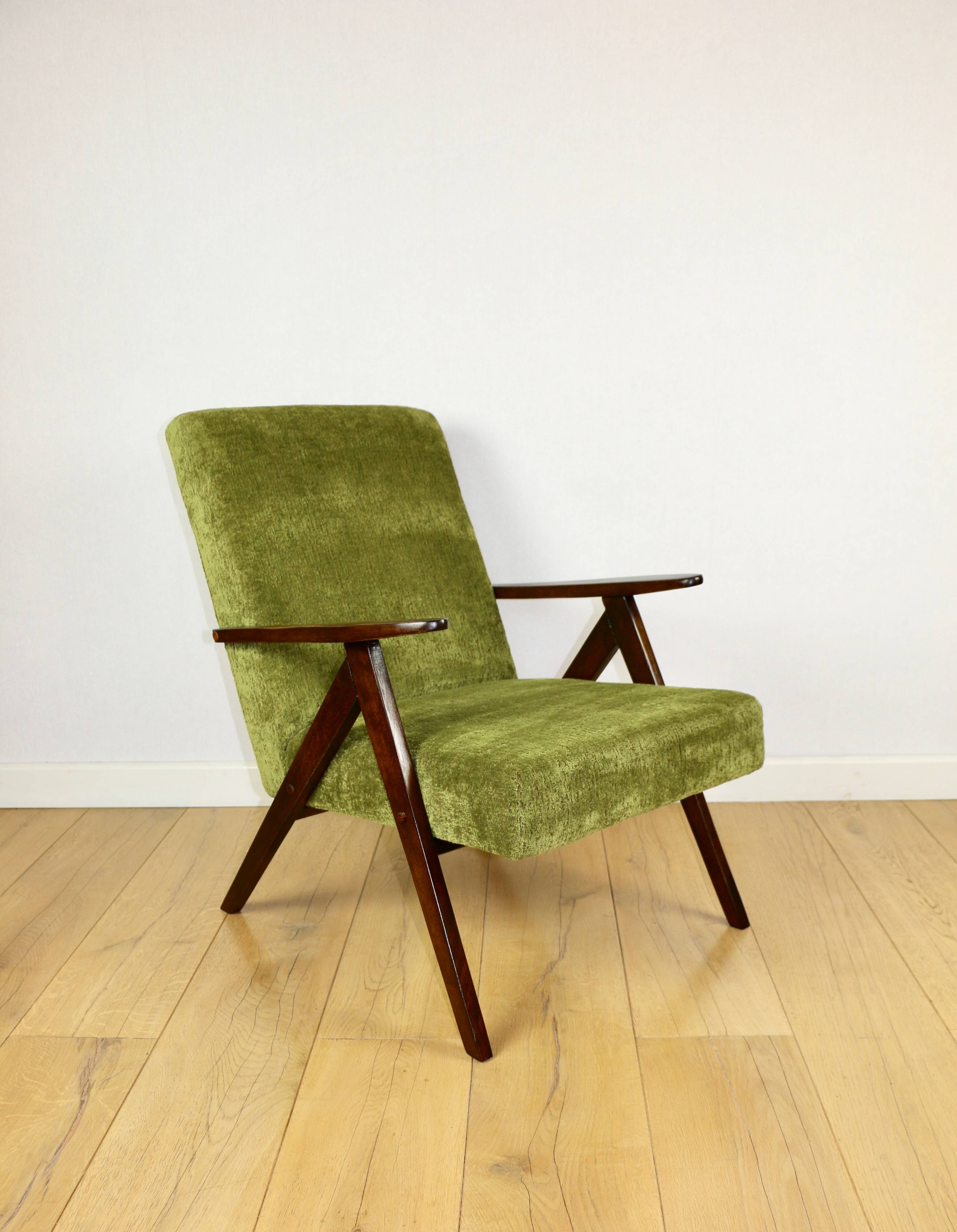 Classic armchair Var B-310 1960s vintage olive structural velvet - dark wood