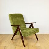 Classic armchair Var B-310 1960s vintage olive structural velvet - dark wood
