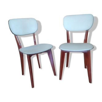 Paire de chaises vintage 1950/1960 simili cuir blanc