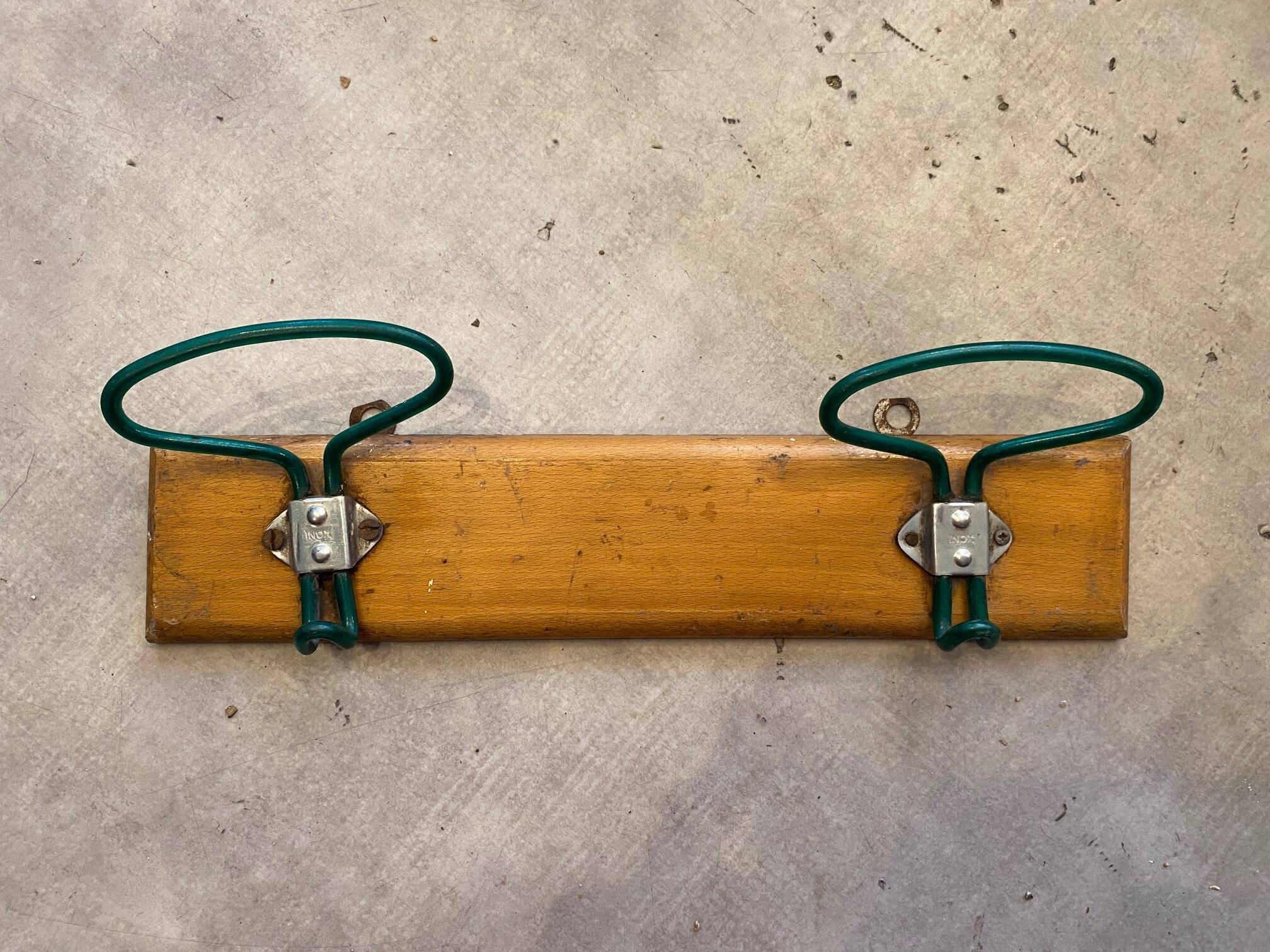 Old coat rack from the 50's double wood and metal hooks