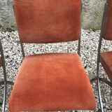 Suite of 4 vintage orange chairs 1970 steel and suede