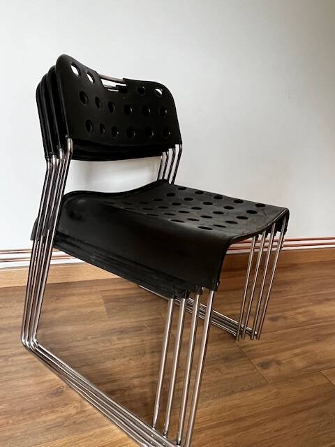 Set of 4 Black Omstak Chairs by Rodney Kinsman for Bieffeplast