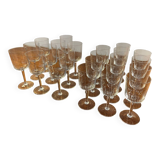 Set of 13 engraved glass shot glasses