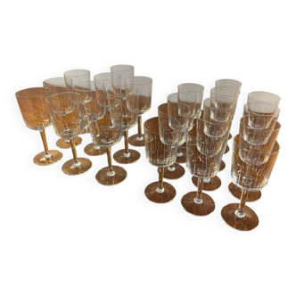 Set of 13 engraved glass shot glasses