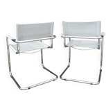 Pair of cantilever armchairs in grey leather made in italy