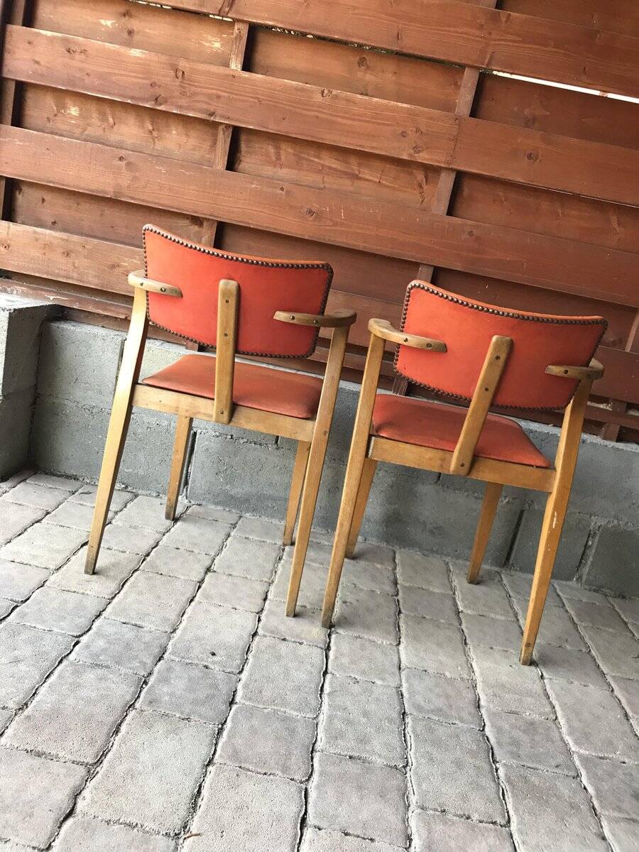 Red Art Deco office chair in wood, Lajos Kozma style, 1940s.