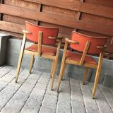 Red Art Deco office chair in wood, Lajos Kozma style, 1940s.