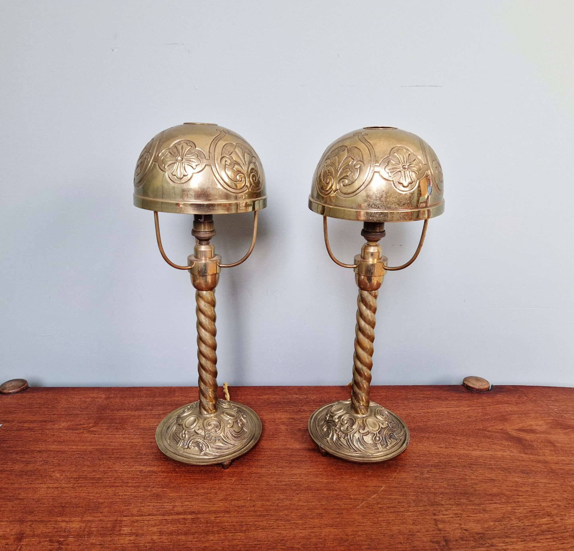 Pair of bronze and brass table lamps, early 20th century