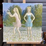 Portrait of young girls signed and dated 1991