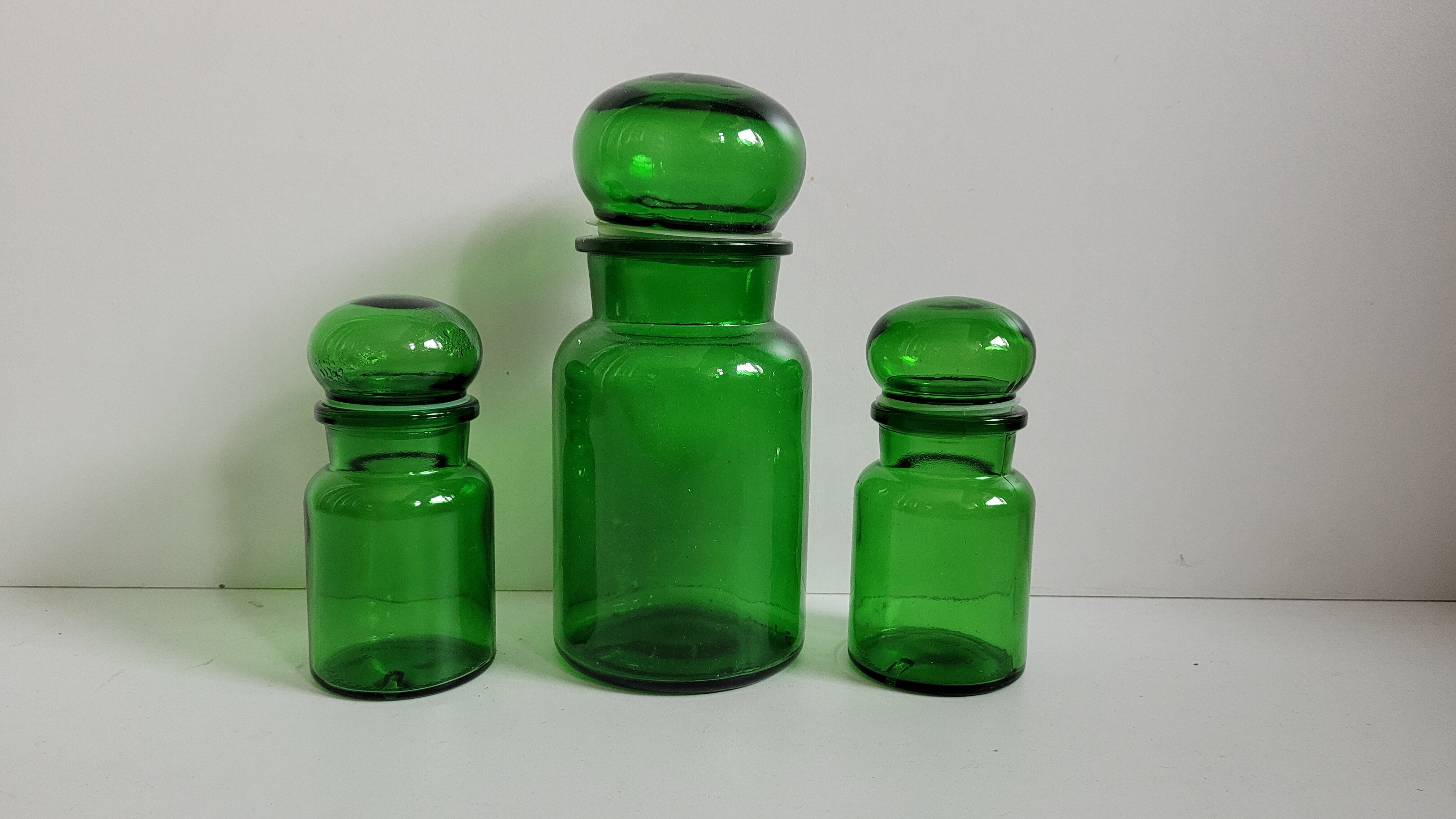 Trio green apothecary vials