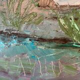 Ancient painting, mountain landscape, signed and dated 73