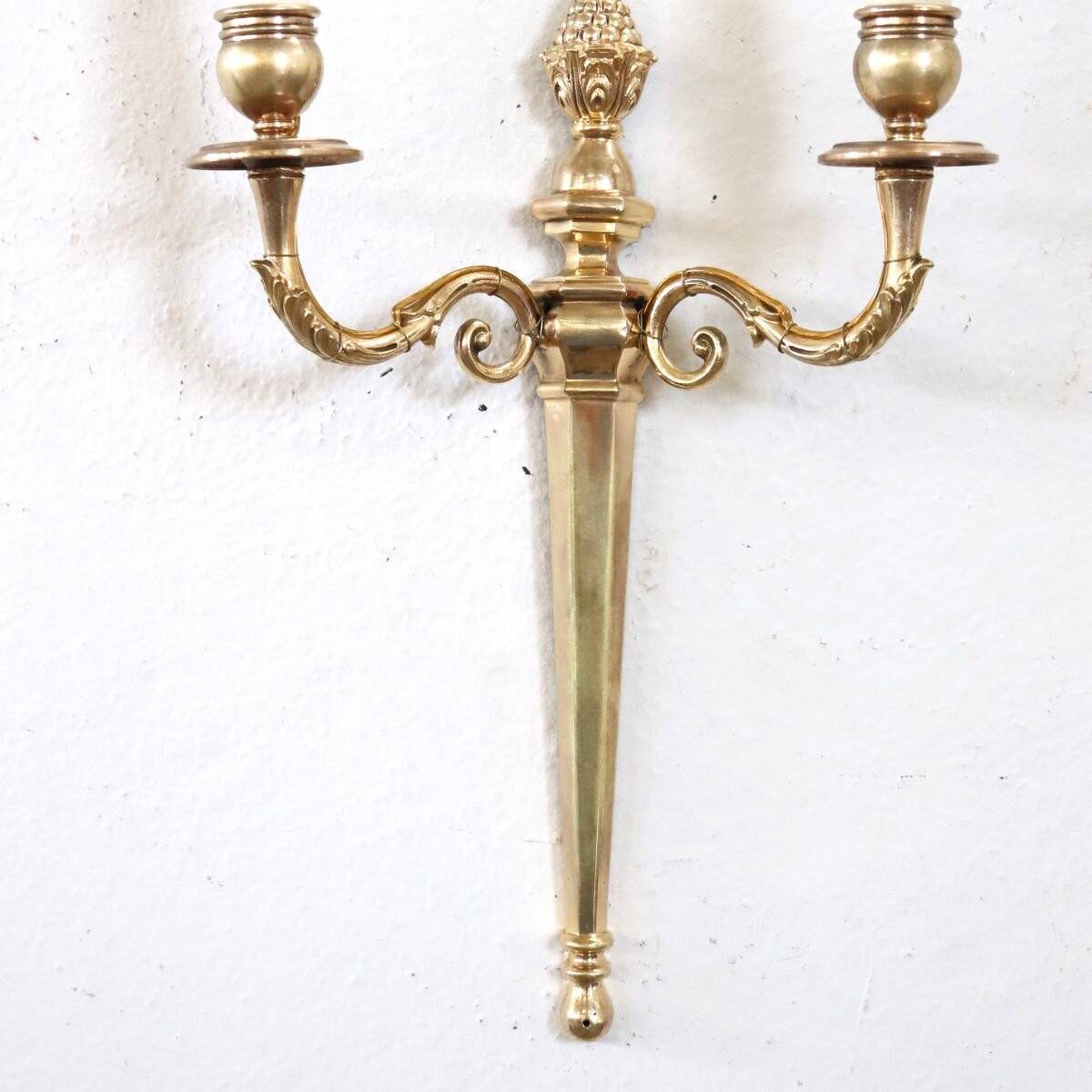 Set Of 3 Gold-plated Brass Wall Sconces, Italy, Late 19th Century