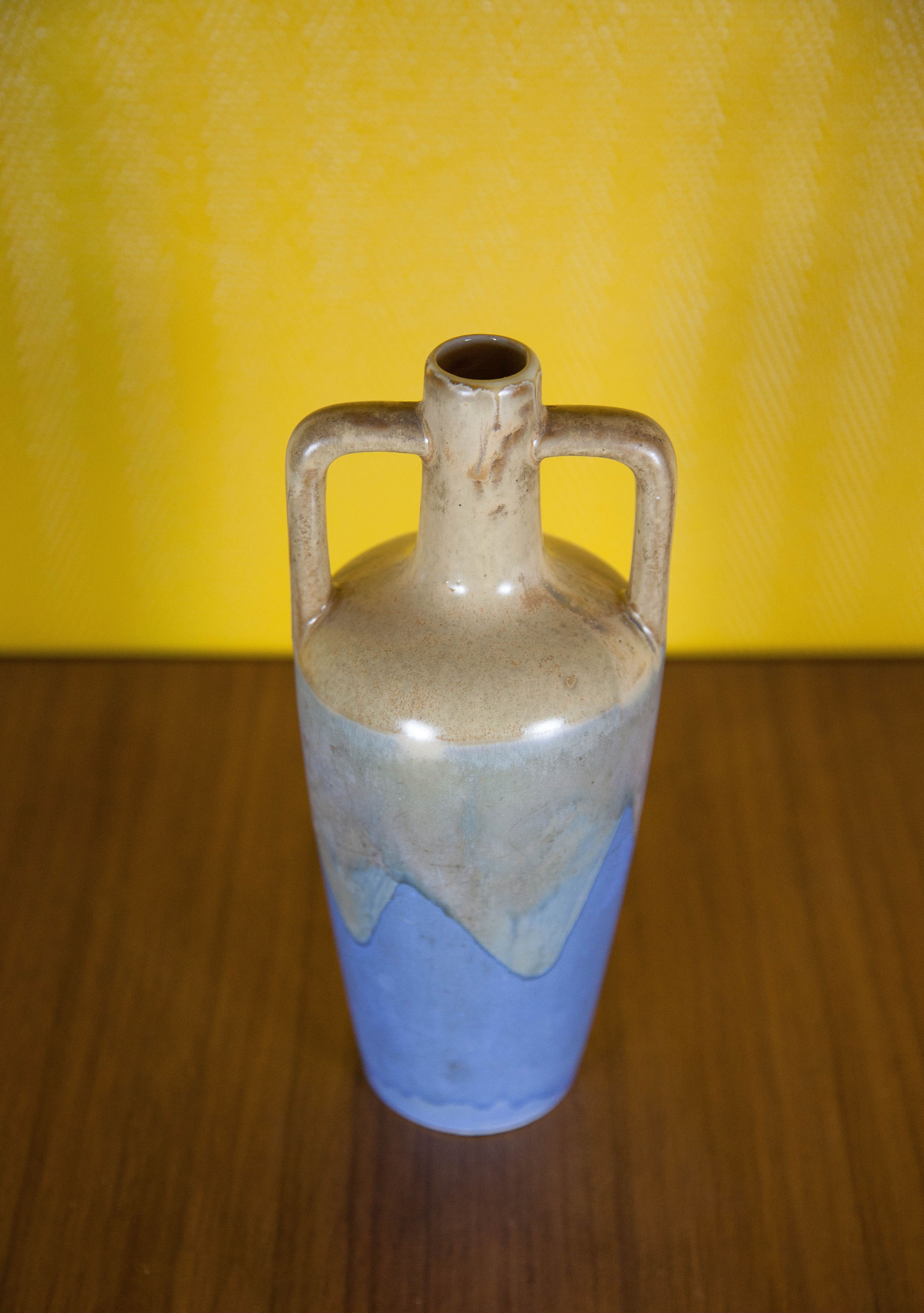 Flamed glazed stoneware bottle, Fournier Demars St-Amand alcohol bottle, amphora vase