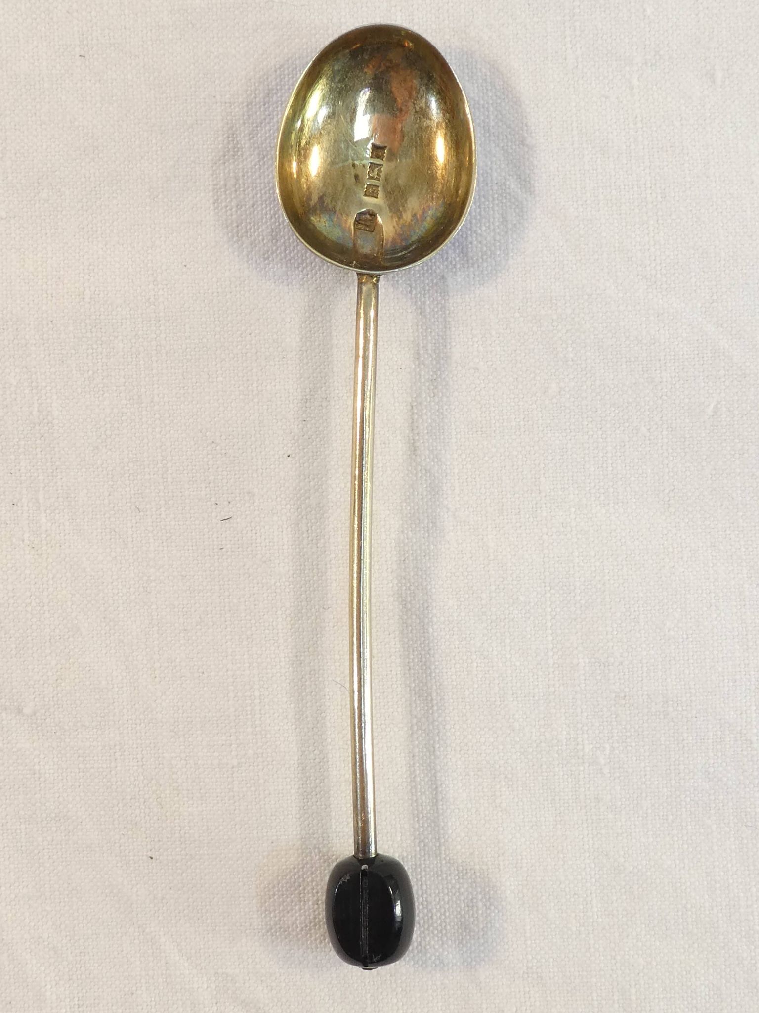 6 mocha spoons in solid silver vermeil and enamelled silver lion passant