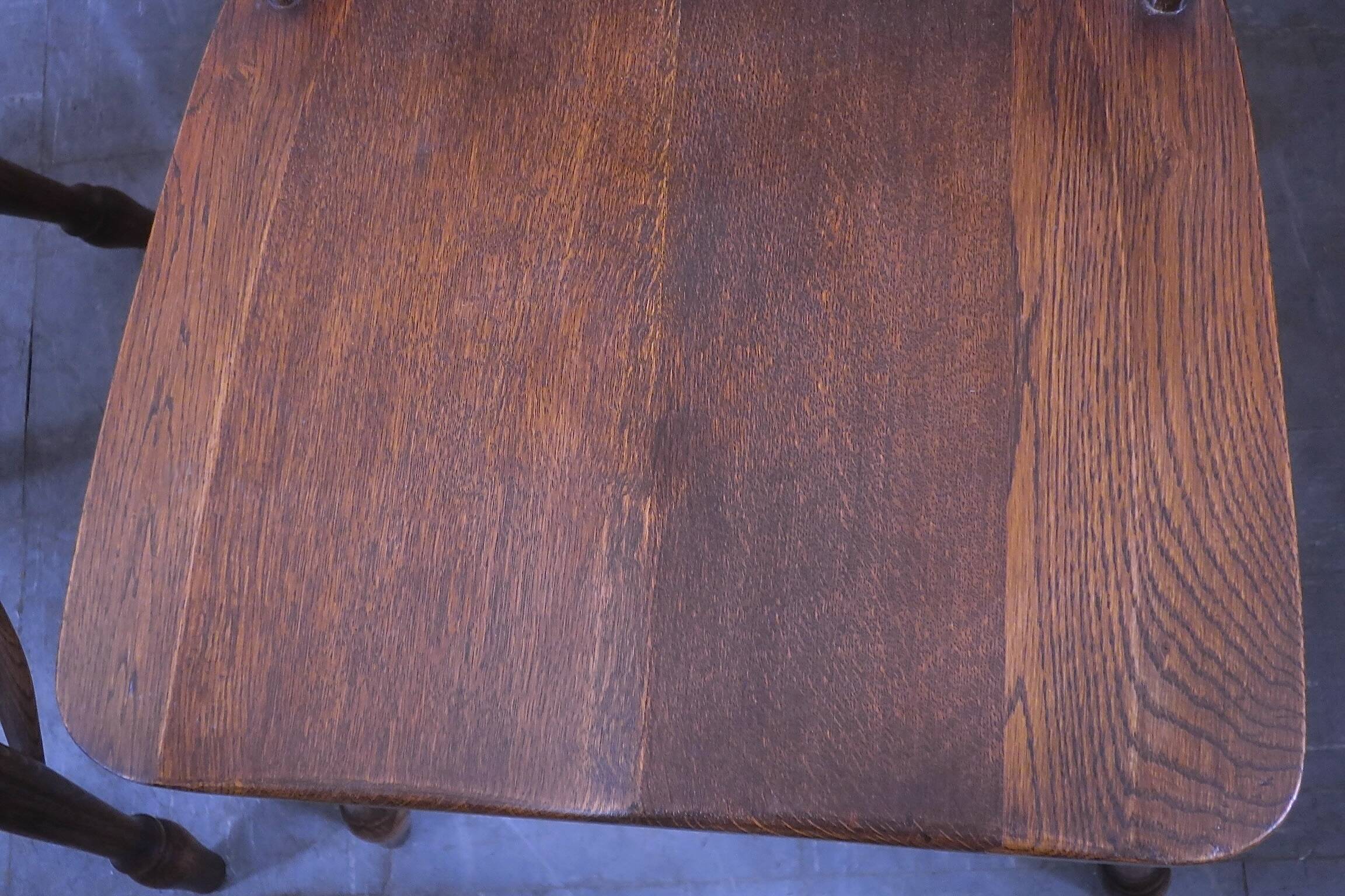 Mid century set of 6 solid oak lyre-back Windsor chairs, 1960s