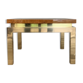 Table basse laiton et loupe d’orme vintage