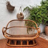 Rattan bench 70s