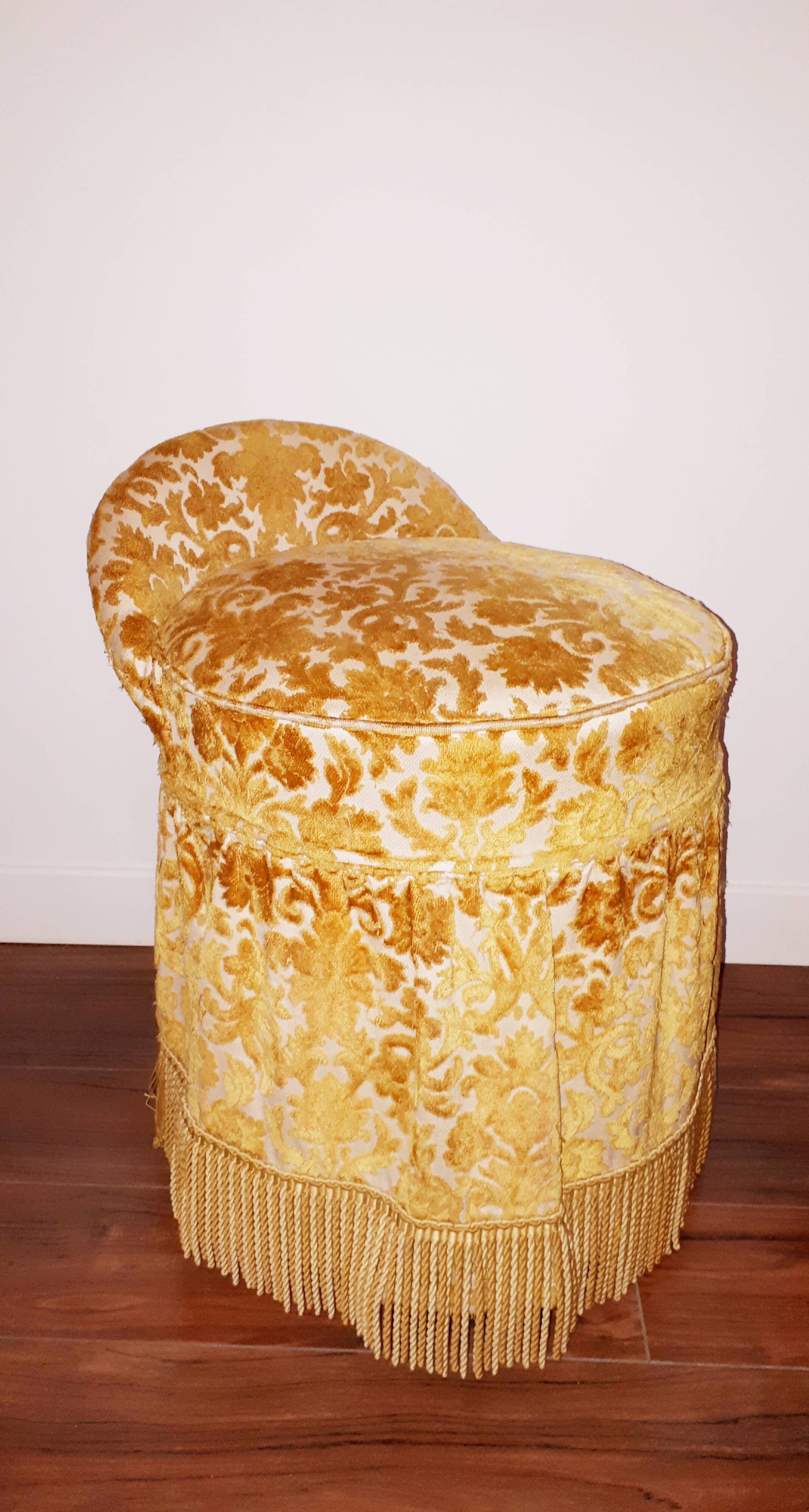 Yellow velvet stool chair, Napoleon III style