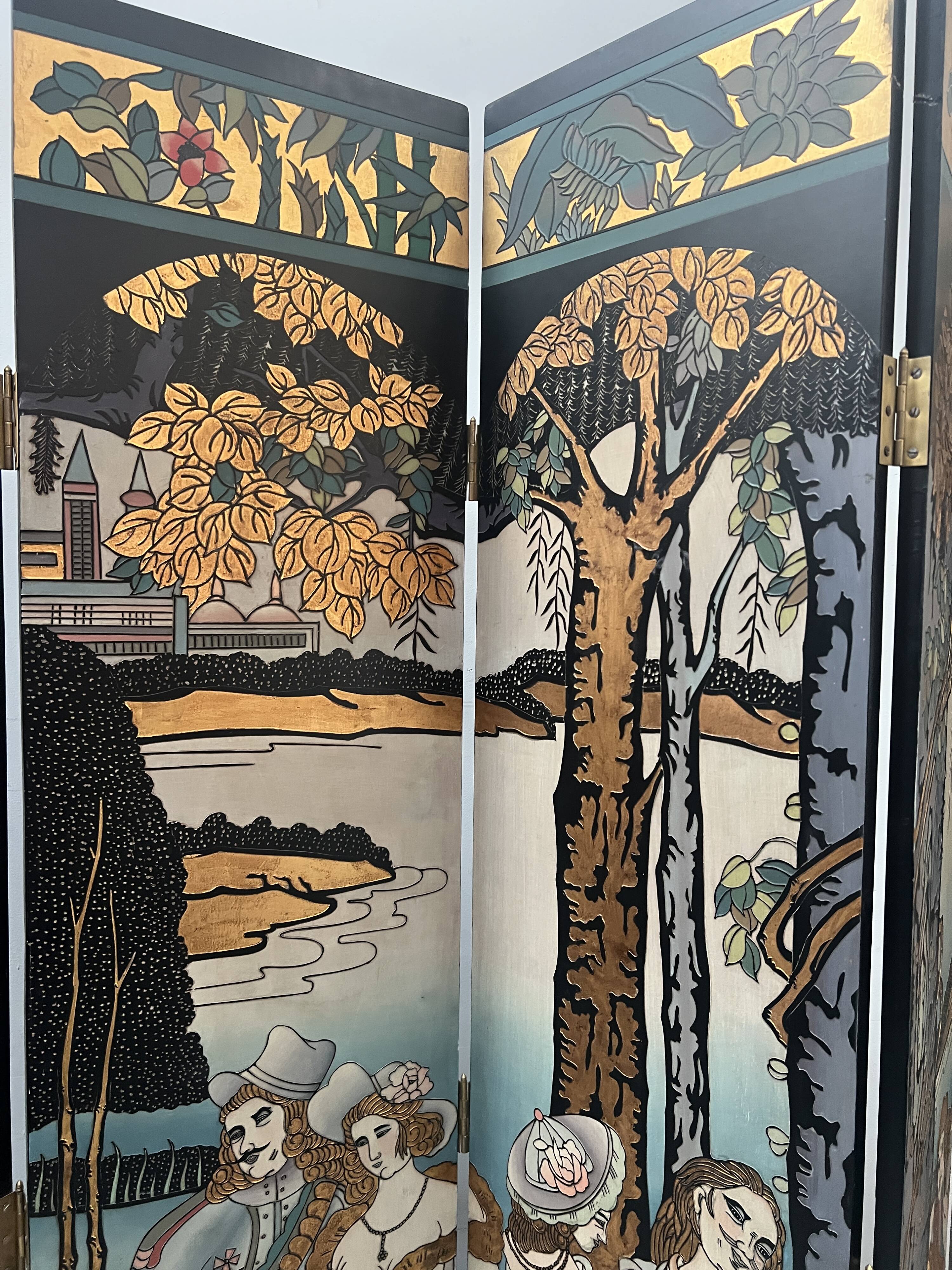 Six-panel painted screen, 20th century