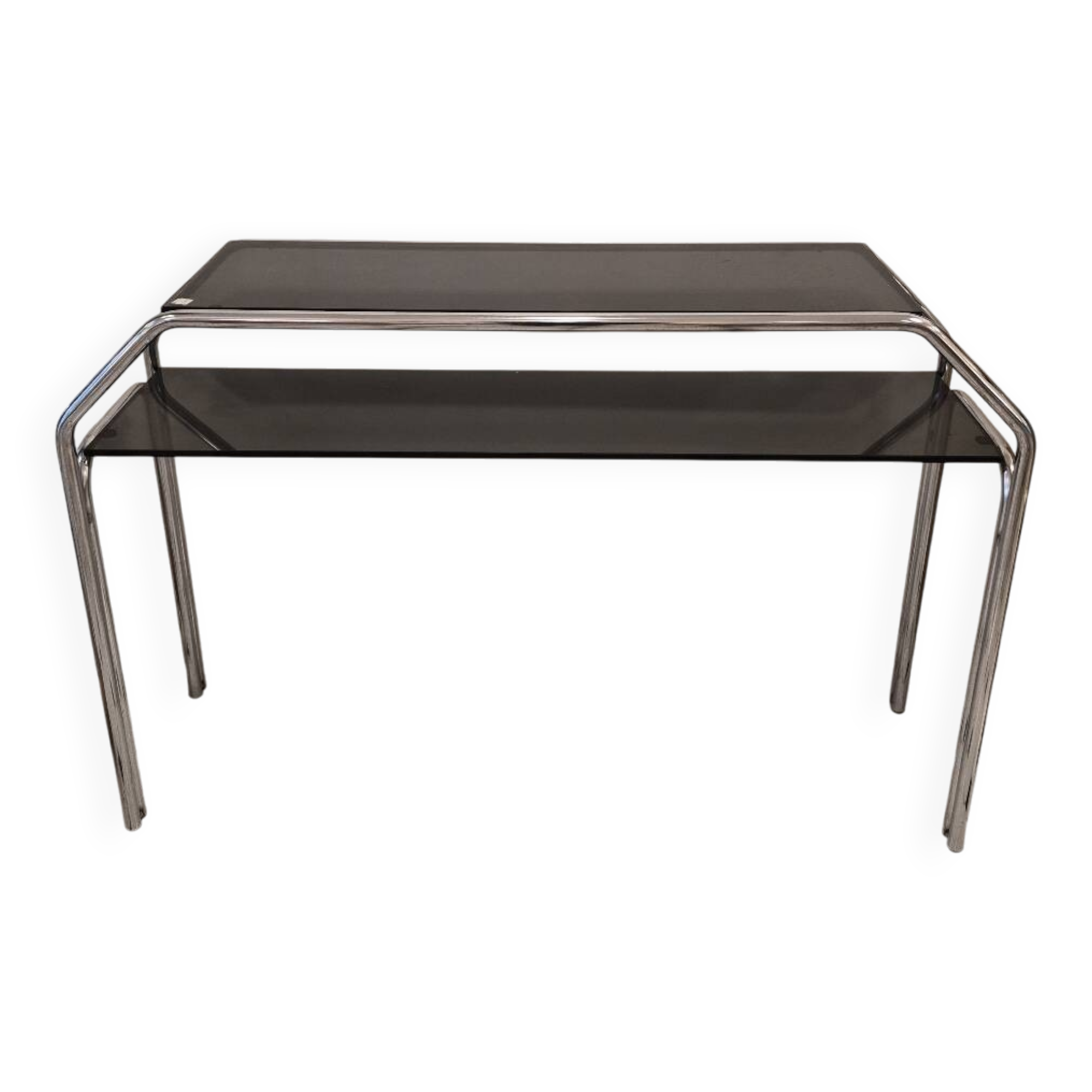 Vintage console en verre fumé et chrome