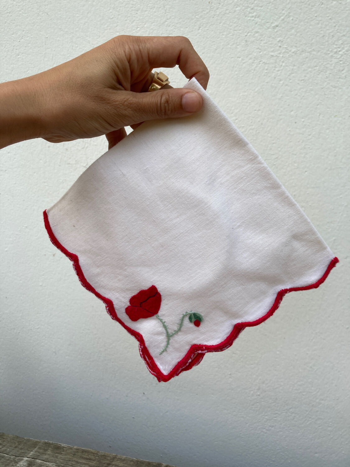12 antique hand-embroidered linen napkins