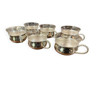 Série de 6 tasses en métal argenté et verre