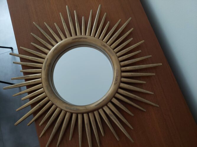 Miroir soleil en bois doré 50cm