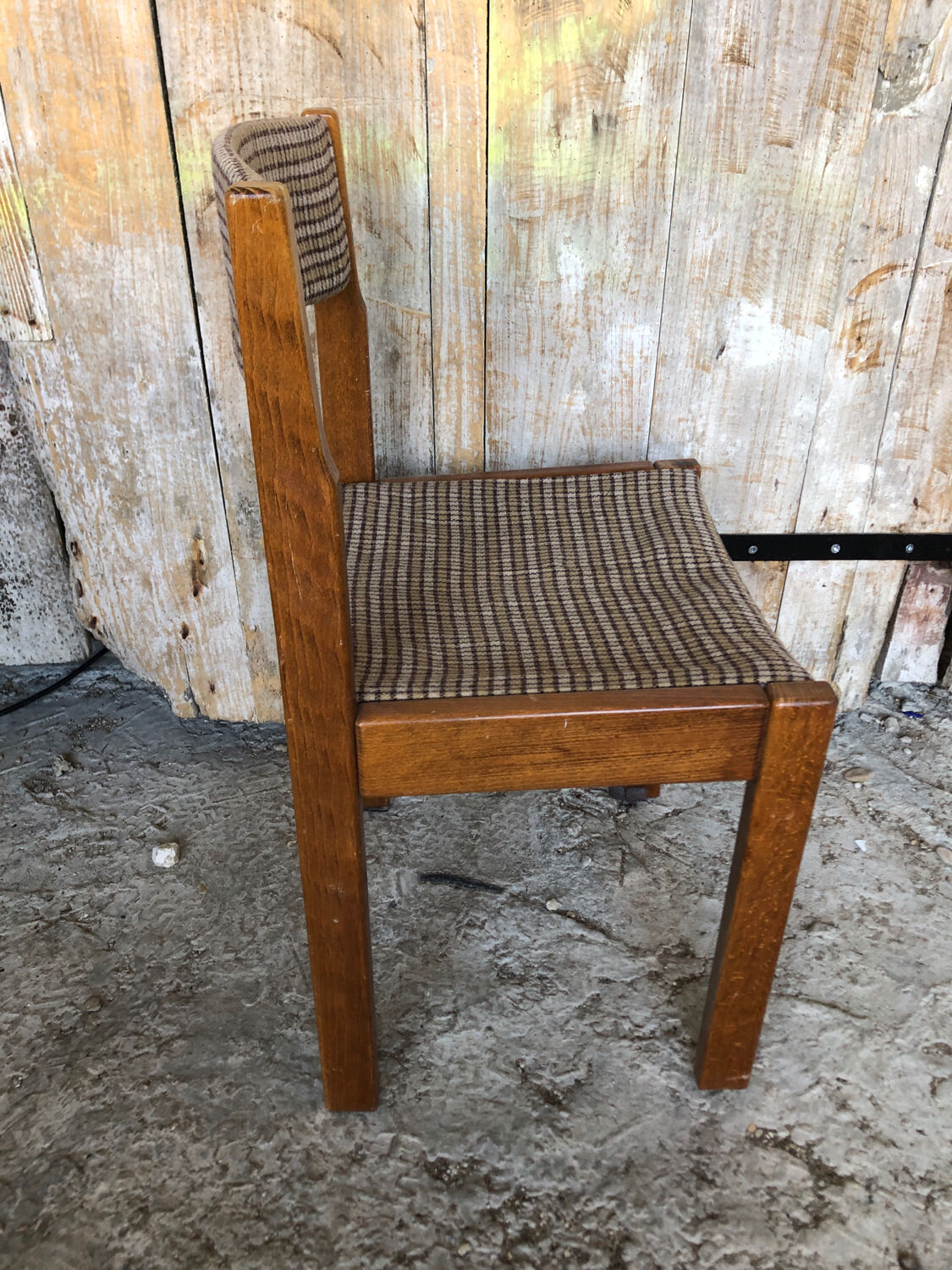 Set of 3 vintage 60s wooden fabric and tile chairs