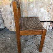Set of 3 vintage 60s wooden fabric and tile chairs