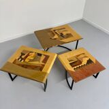 Table basse gigogne marqueterie géométrique design italien vintage