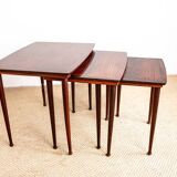 Three Danish nesting tables in rosewood by Mobelintersia 1960.